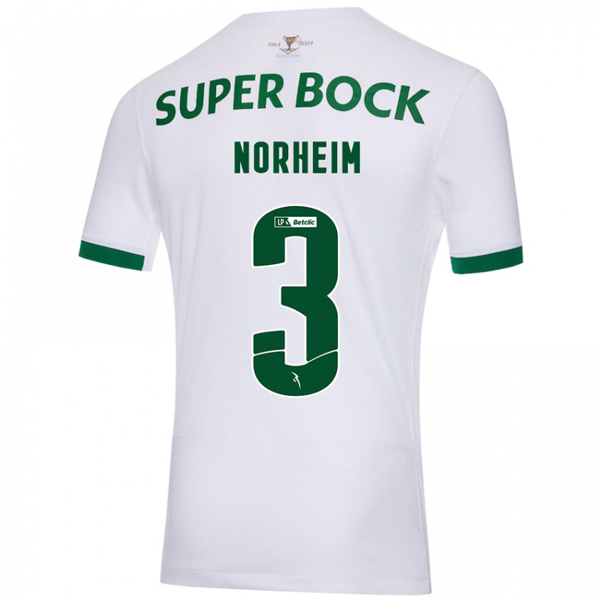 Niño Camiseta Andrea Norheim #3 Blanco Verde 2ª Equipación 2024/25 La Camisa Argentina