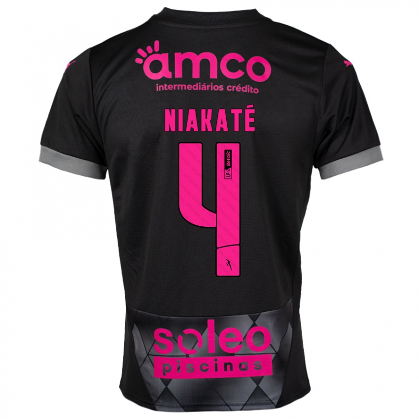 Niño Camiseta Sikou Niakaté #4 Negro Rosa 2ª Equipación 2024/25 La Camisa Argentina