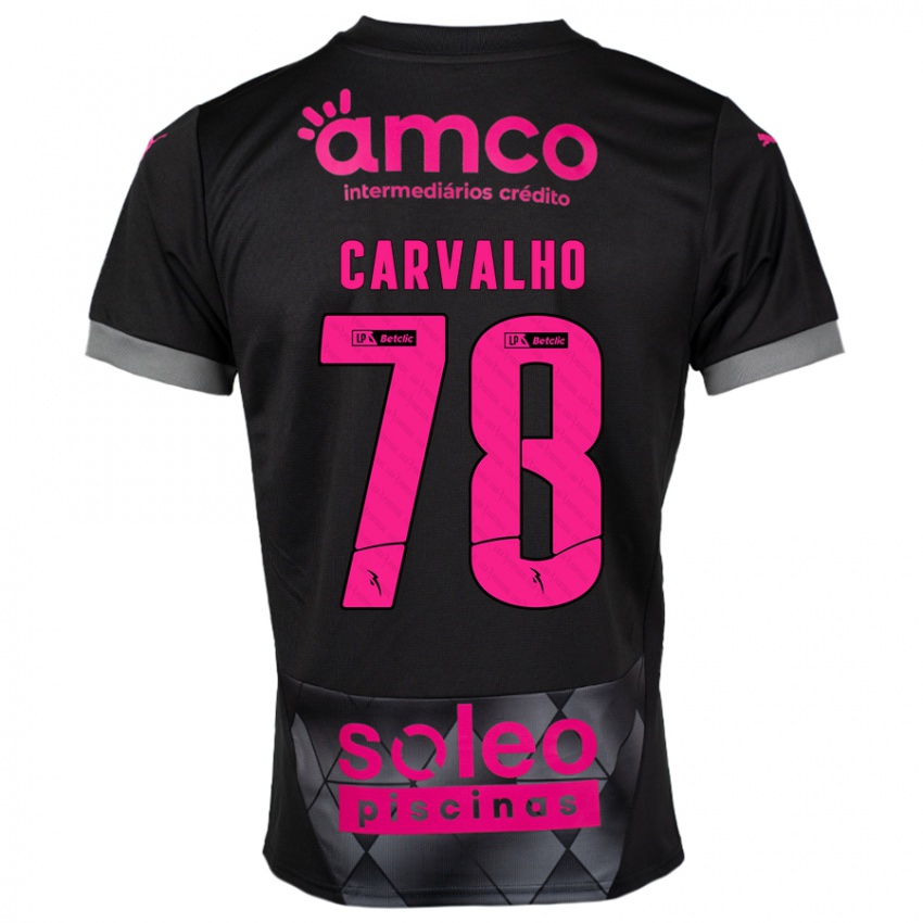 Niño Camiseta João Carvalho #78 Negro Rosa 2ª Equipación 2024/25 La Camisa Argentina