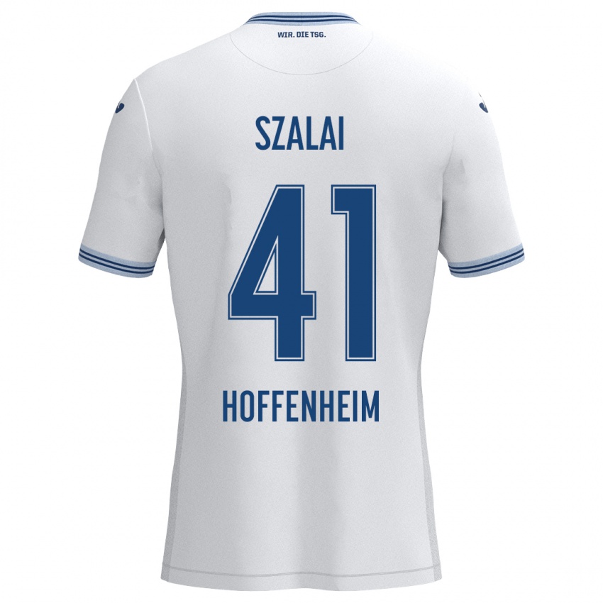 Niño Camiseta Attila Szalai #41 Blanco Azul 2ª Equipación 2024/25 La Camisa Argentina