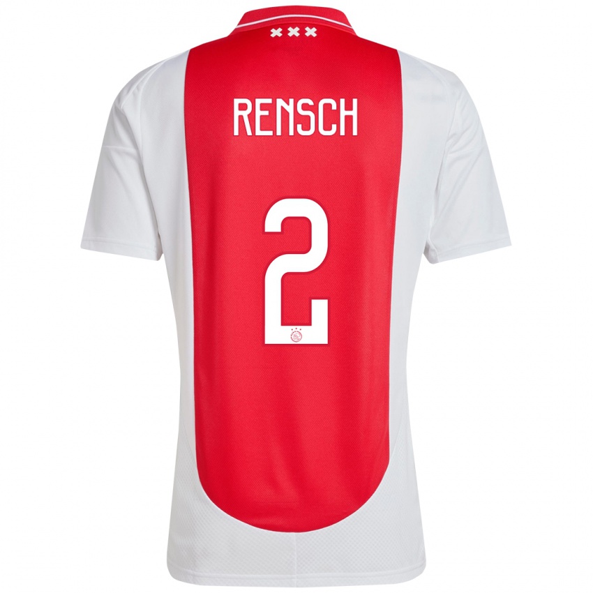 Hombre Camiseta Devyne Rensch #2 Rojo Blanco 1ª Equipación 2024/25 La Camisa Argentina