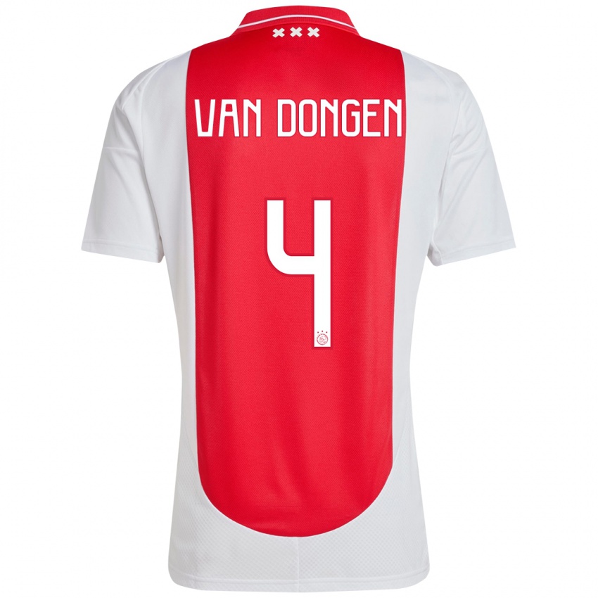 Hombre Camiseta Bram Van Dongen #4 Rojo Blanco 1ª Equipación 2024/25 La Camisa Argentina