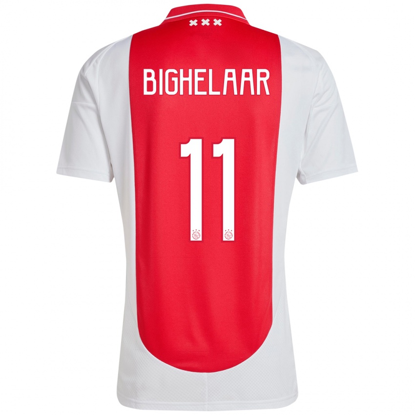 Hombre Camiseta Marjolijn Van Den Bighelaar #11 Rojo Blanco 1ª Equipación 2024/25 La Camisa Argentina