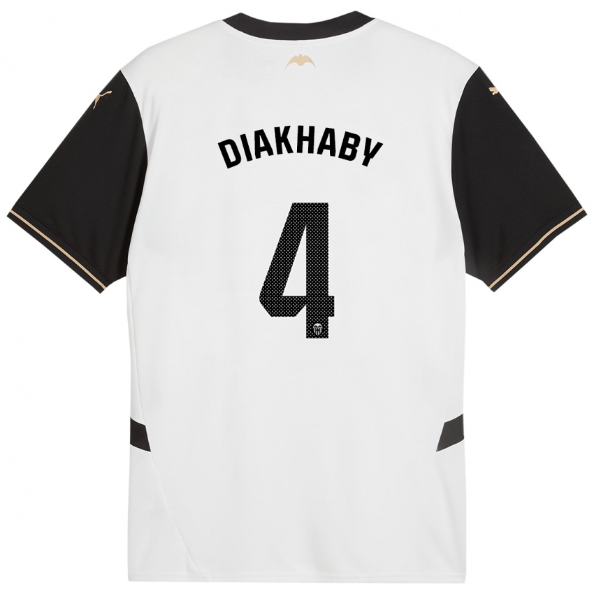 Hombre Camiseta Mouctar Diakhaby #4 Blanco Negro 1ª Equipación 2024/25 La Camisa Argentina