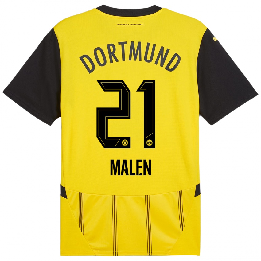 Hombre Camiseta Donyell Malen #21 Amarillo Negro 1ª Equipación 2024/25 La Camisa Argentina