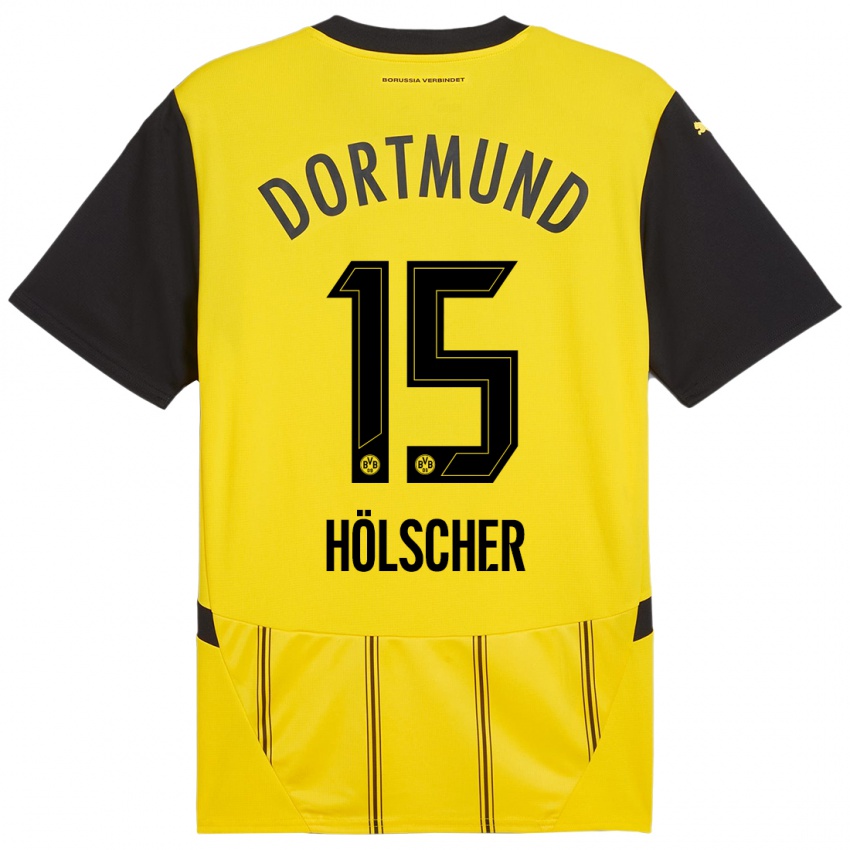 Hombre Camiseta Mats Hölscher #15 Amarillo Negro 1ª Equipación 2024/25 La Camisa Argentina