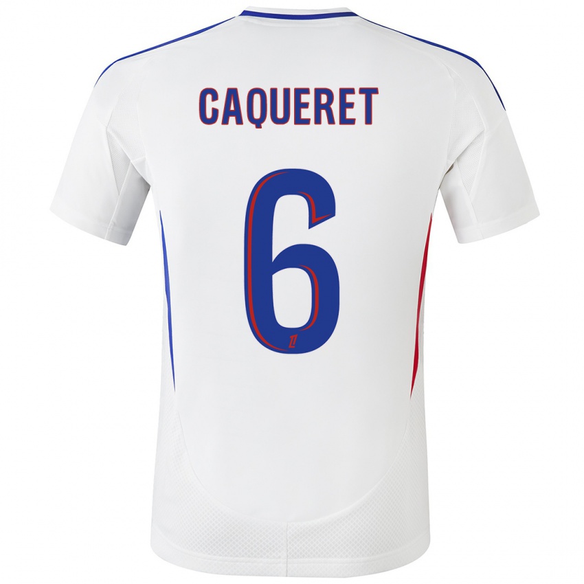 Hombre Camiseta Maxence Caqueret #6 Blanco Azul 1ª Equipación 2024/25 La Camisa Argentina