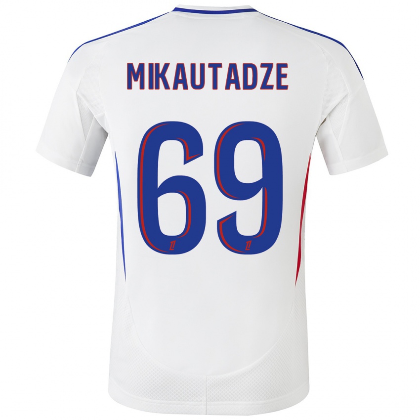 Hombre Camiseta Georges Mikautadze #69 Blanco Azul 1ª Equipación 2024/25 La Camisa Argentina