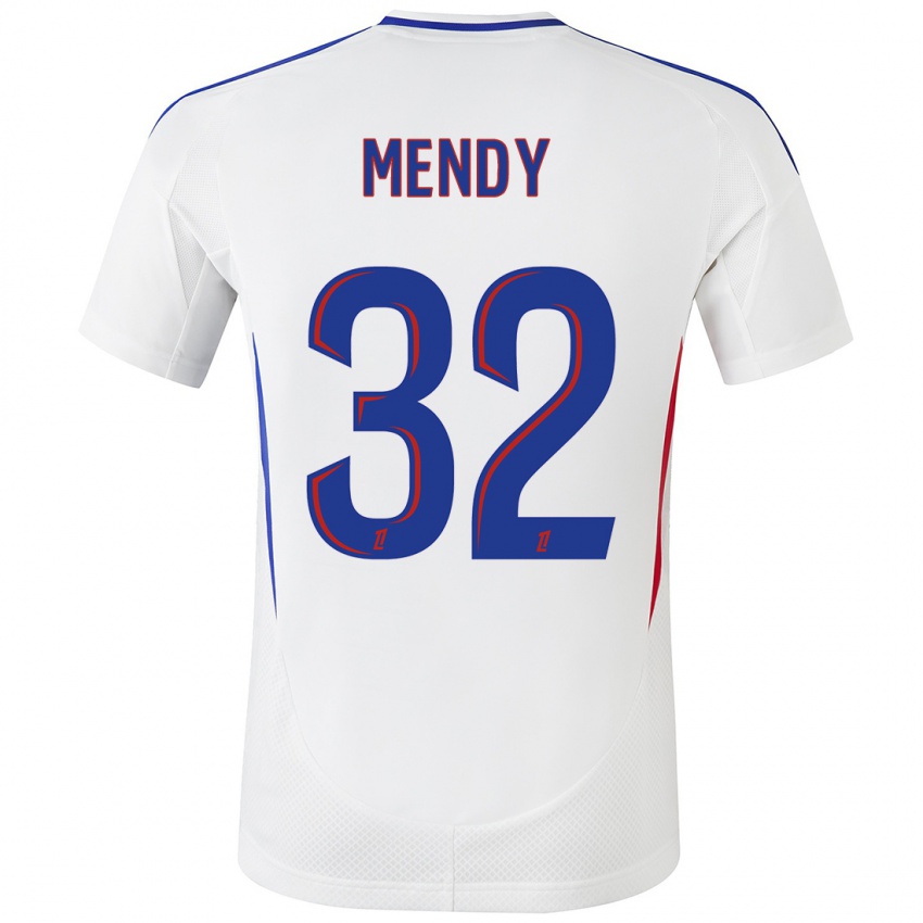 Hombre Camiseta Maeline Mendy #32 Blanco Azul 1ª Equipación 2024/25 La Camisa Argentina