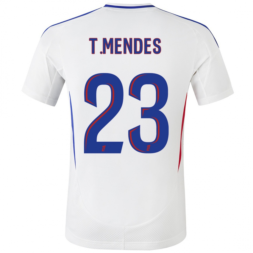 Hombre Camiseta Thiago Mendes #23 Blanco Azul 1ª Equipación 2024/25 La Camisa Argentina