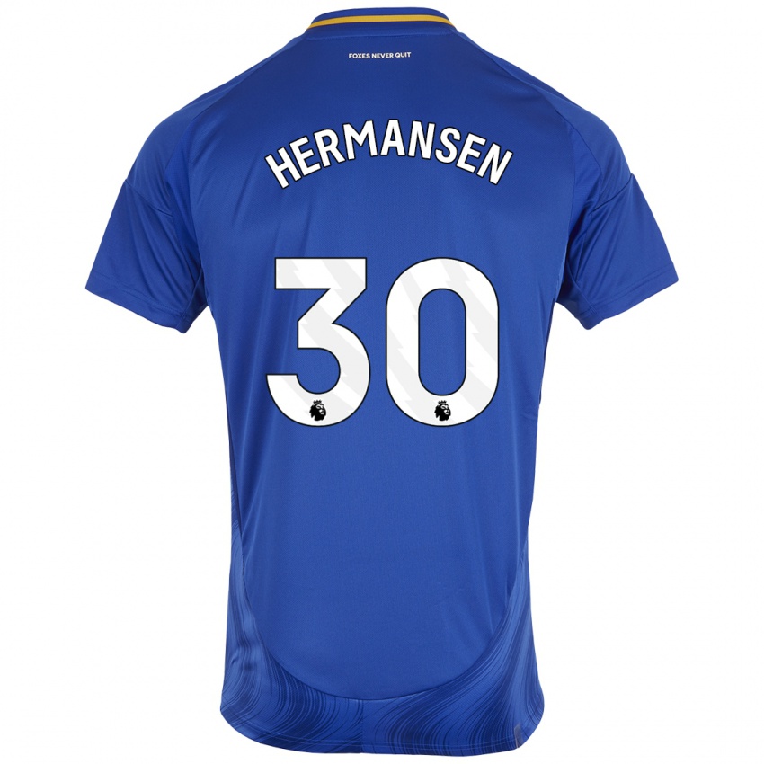 Hombre Camiseta Mads Hermansen #30 Azul Blanco 1ª Equipación 2024/25 La Camisa Argentina