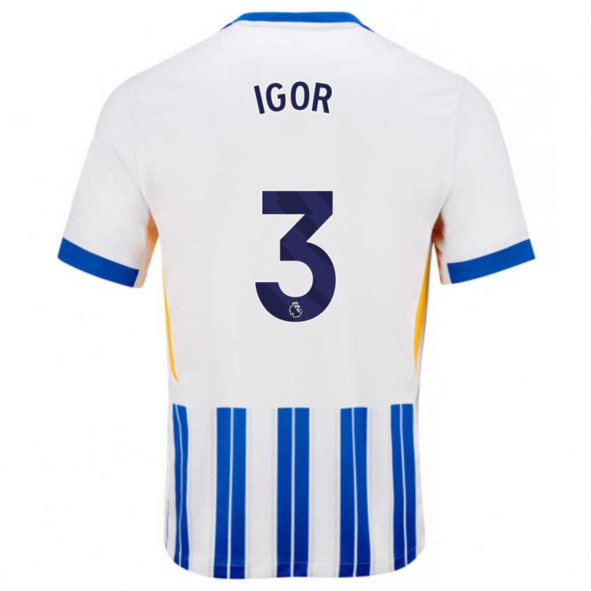 Hombre Camiseta Igor #3 Blanco Azul Rayas 1ª Equipación 2024/25 La Camisa Argentina