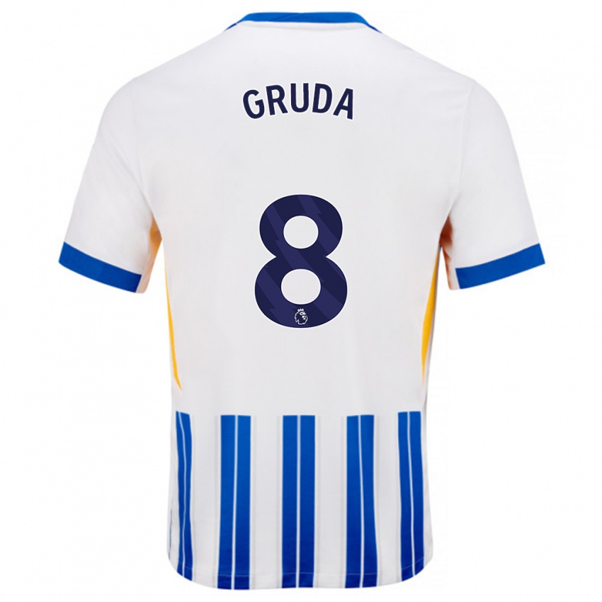 Hombre Camiseta Brajan Gruda #8 Blanco Azul Rayas 1ª Equipación 2024/25 La Camisa Argentina