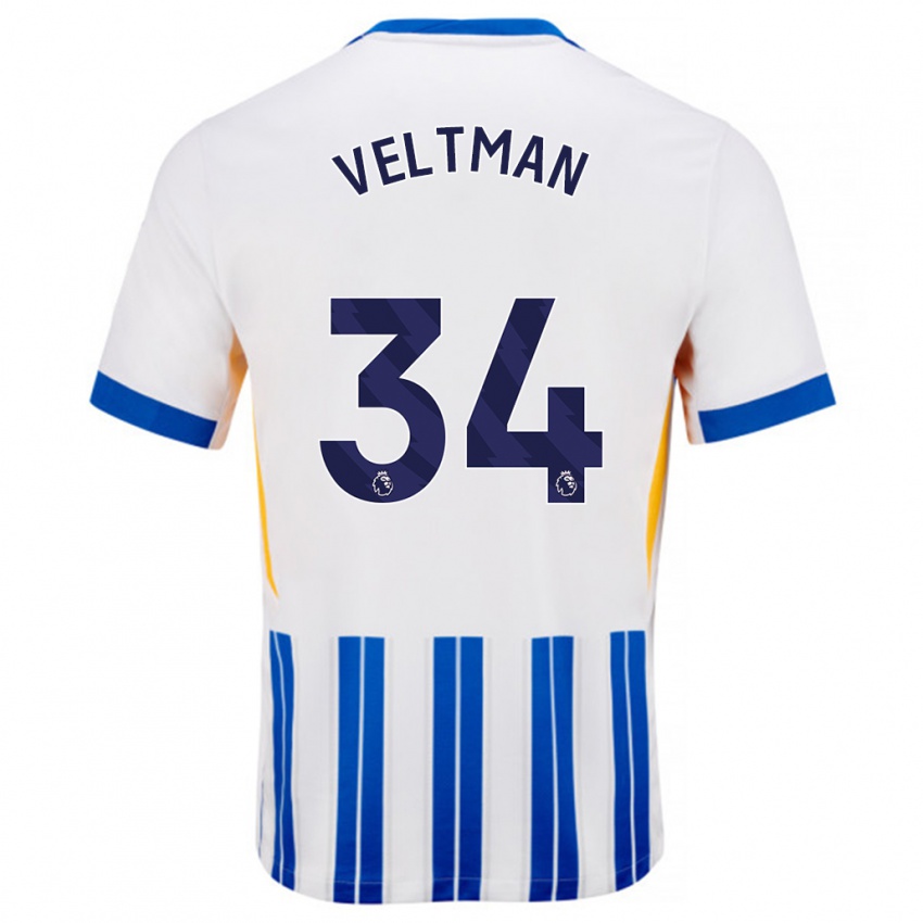 Hombre Camiseta Joel Veltman #34 Blanco Azul Rayas 1ª Equipación 2024/25 La Camisa Argentina