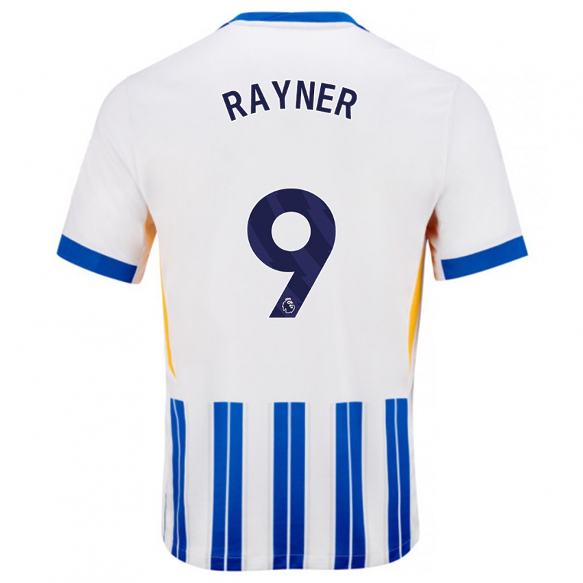 Hombre Camiseta Rebecca Rayner #9 Blanco Azul Rayas 1ª Equipación 2024/25 La Camisa Argentina