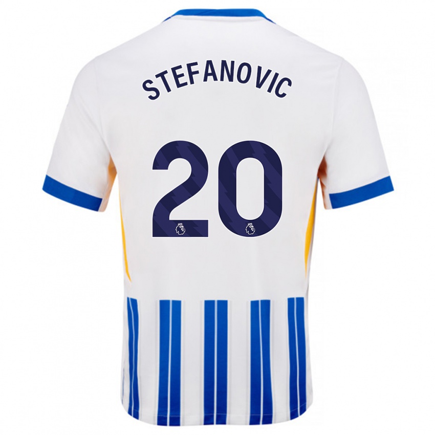 Hombre Camiseta Dejana Stefanović #20 Blanco Azul Rayas 1ª Equipación 2024/25 La Camisa Argentina