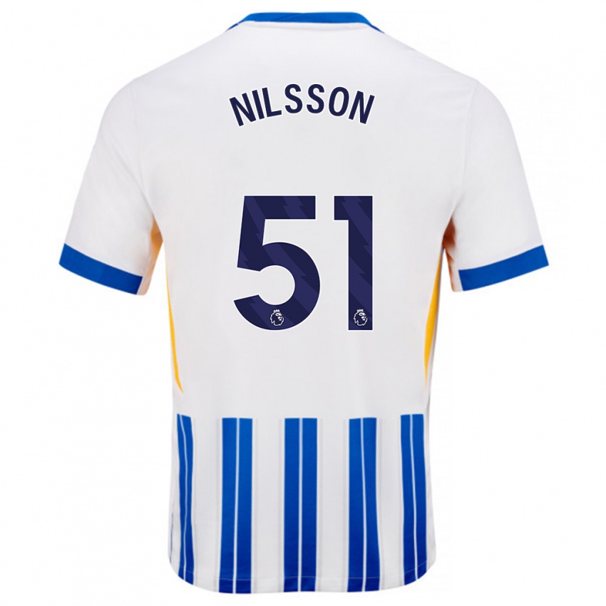 Hombre Camiseta Casper Nilsson #51 Blanco Azul Rayas 1ª Equipación 2024/25 La Camisa Argentina