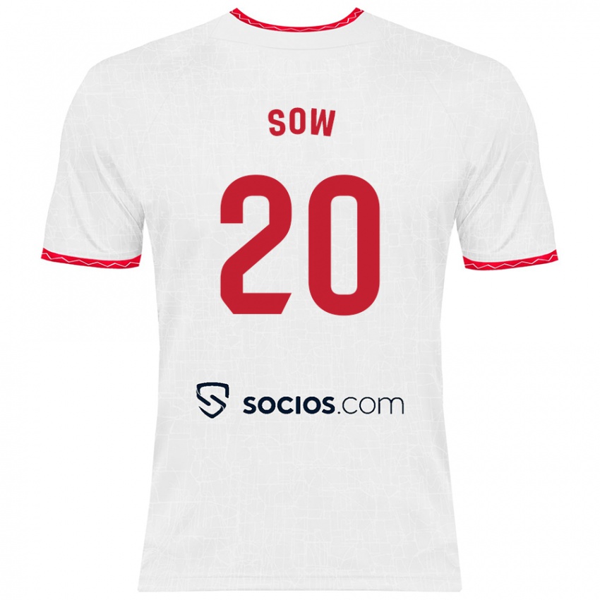 Hombre Camiseta Djibril Sow #20 Blanco Rojo 1ª Equipación 2024/25 La Camisa Argentina