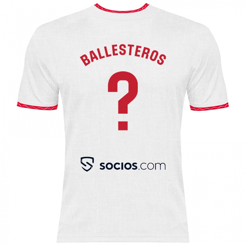 Hombre Camiseta Gonzalo Ballesteros #0 Blanco Rojo 1ª Equipación 2024/25 La Camisa Argentina