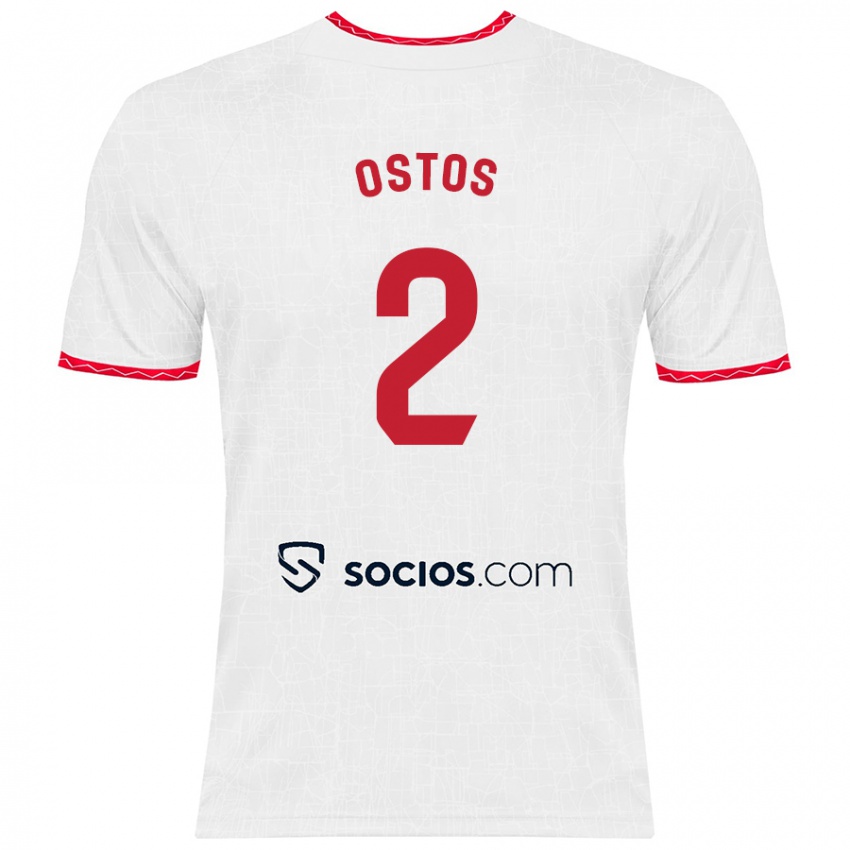 Hombre Camiseta Fran Ostos #2 Blanco Rojo 1ª Equipación 2024/25 La Camisa Argentina