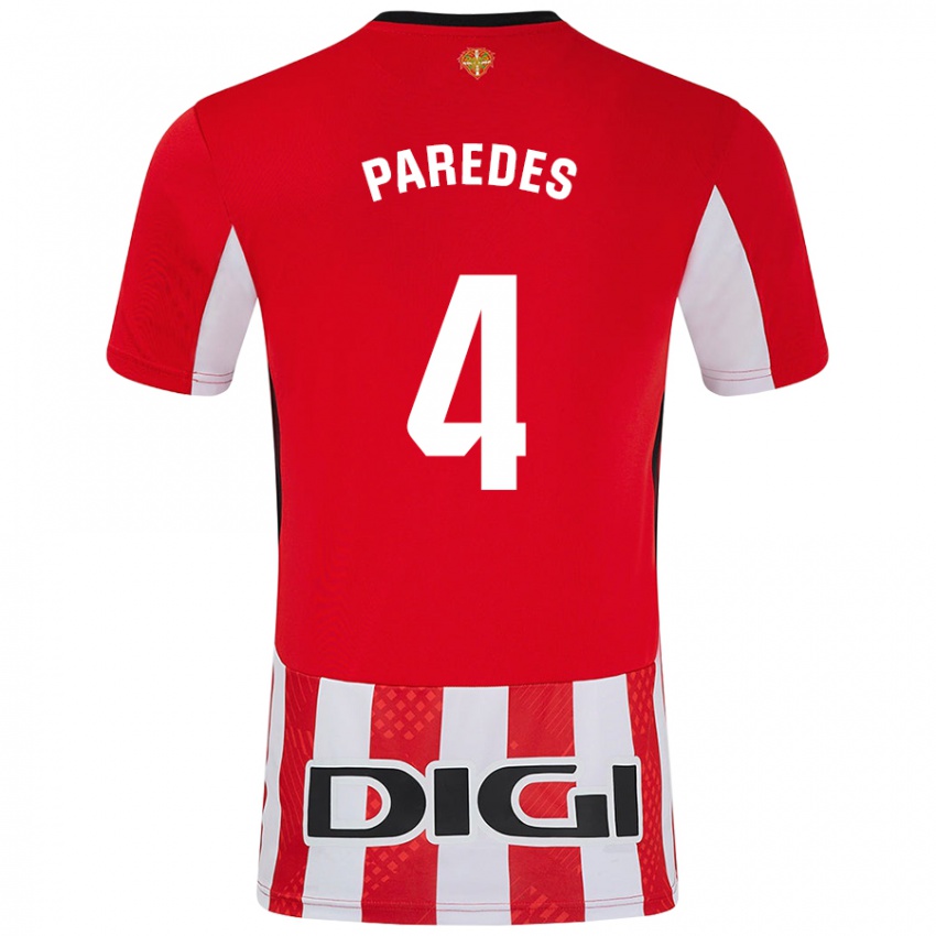 Hombre Camiseta Aitor Paredes #4 Rojo Blanco 1ª Equipación 2024/25 La Camisa Argentina