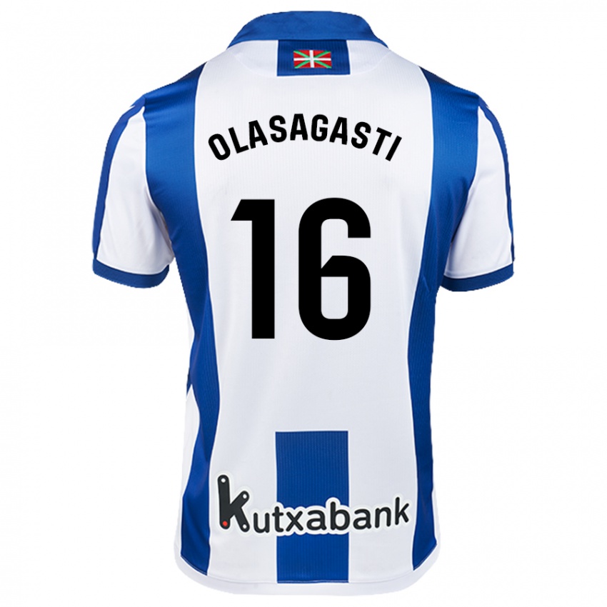 Hombre Camiseta Jon Ander Olasagasti #16 Blanco Azul 1ª Equipación 2024/25 La Camisa Argentina