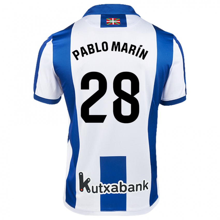 Hombre Camiseta Pablo Marín #28 Blanco Azul 1ª Equipación 2024/25 La Camisa Argentina