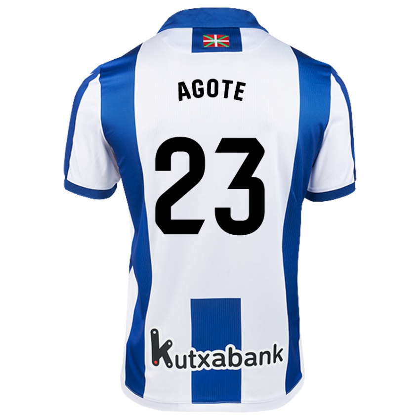 Hombre Camiseta Unax Agote #23 Blanco Azul 1ª Equipación 2024/25 La Camisa Argentina