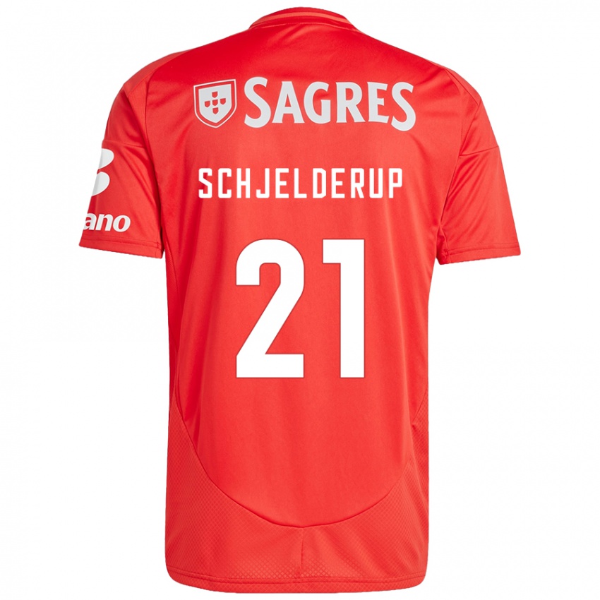 Hombre Camiseta Andreas Schjelderup #21 Rojo Blanco 1ª Equipación 2024/25 La Camisa Argentina