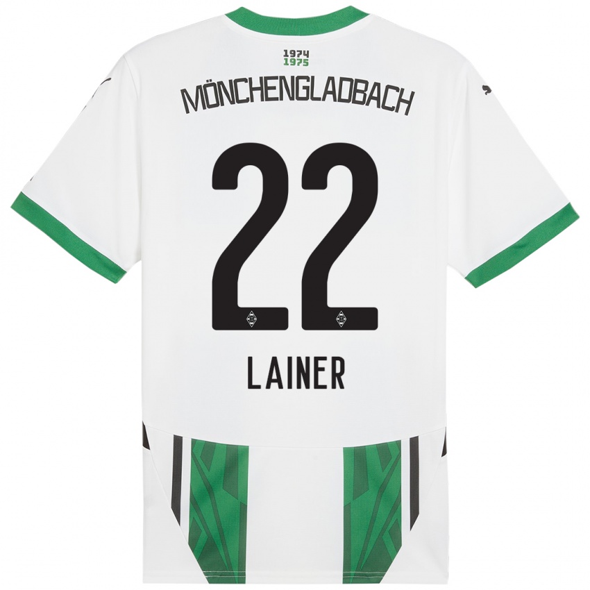 Hombre Camiseta Stefan Lainer #22 Blanco Verde 1ª Equipación 2024/25 La Camisa Argentina