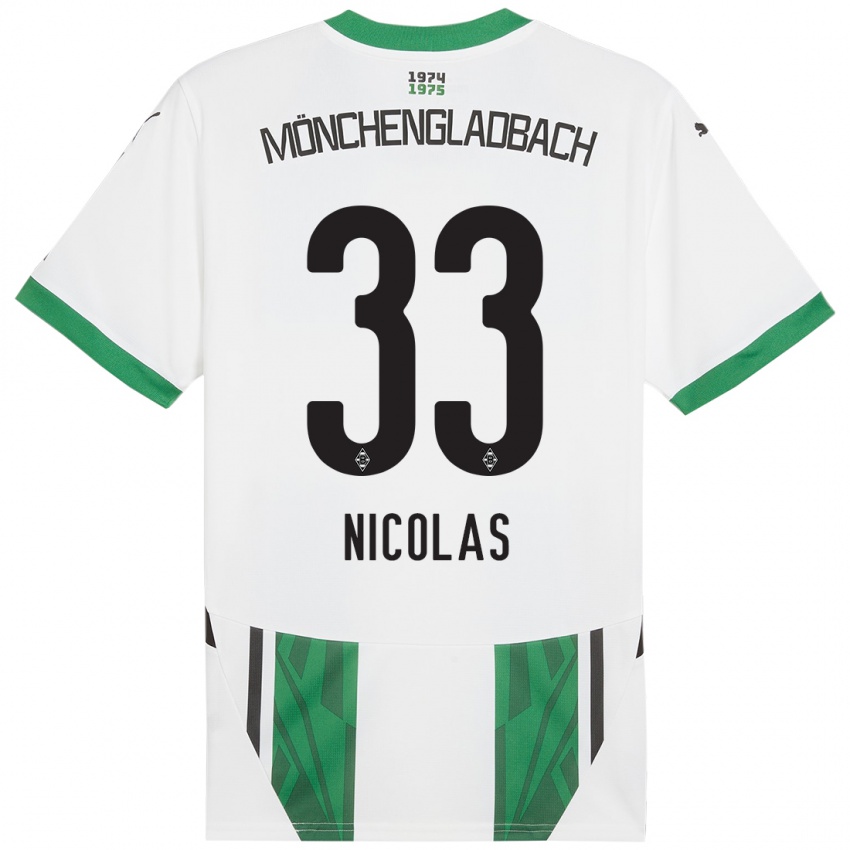 Hombre Camiseta Moritz Nicolas #33 Blanco Verde 1ª Equipación 2024/25 La Camisa Argentina