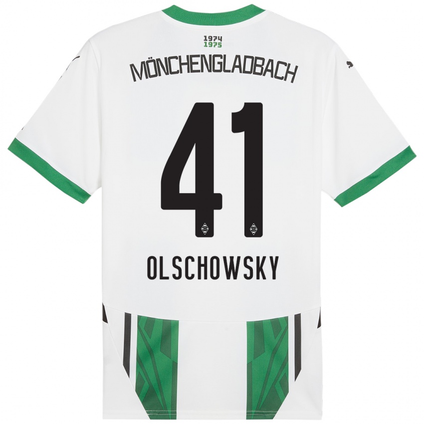 Hombre Camiseta Jan Olschowsky #41 Blanco Verde 1ª Equipación 2024/25 La Camisa Argentina