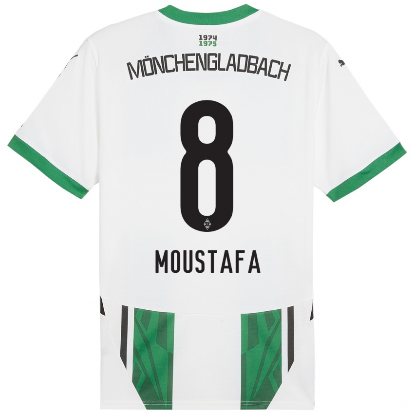 Hombre Camiseta Moustafa Ashraf Moustafa #8 Blanco Verde 1ª Equipación 2024/25 La Camisa Argentina