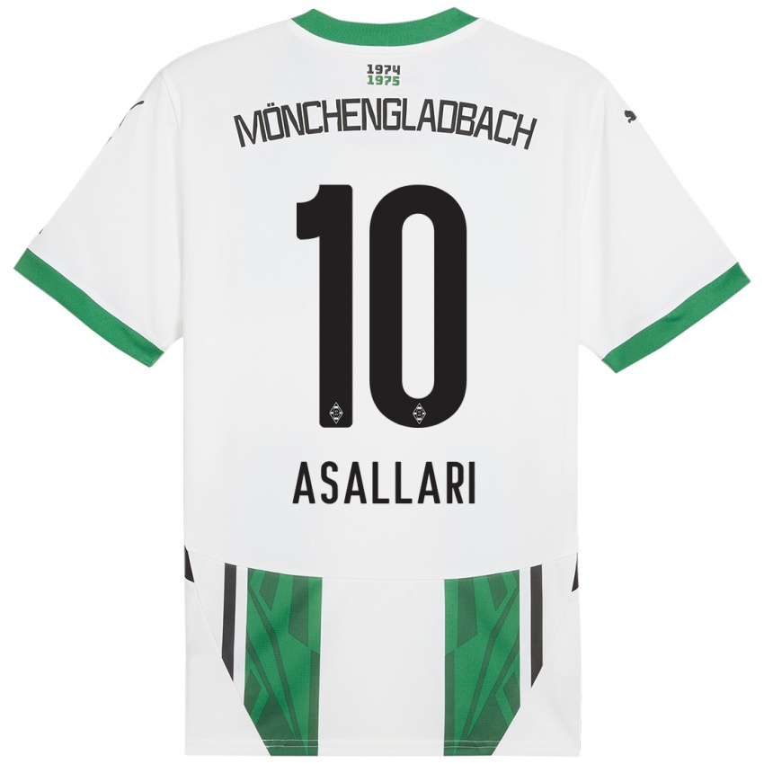 Hombre Camiseta Kushtrim Asallari #10 Blanco Verde 1ª Equipación 2024/25 La Camisa Argentina