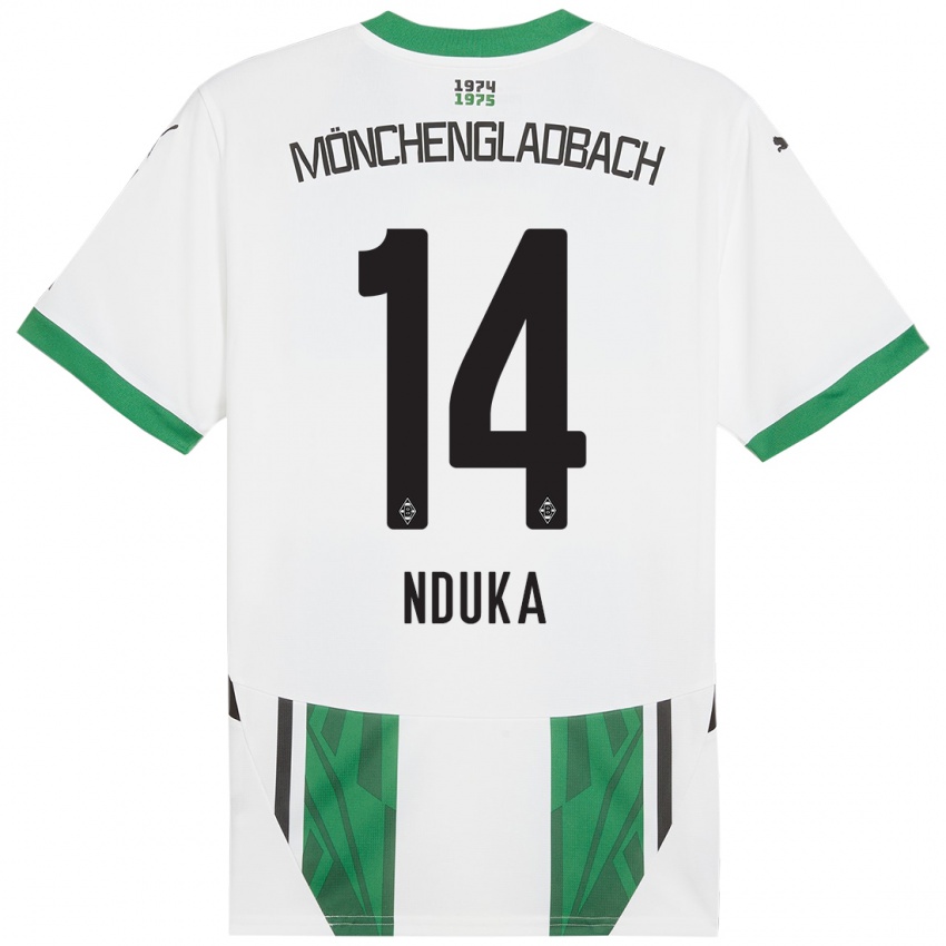 Hombre Camiseta Michael Nduka #14 Blanco Verde 1ª Equipación 2024/25 La Camisa Argentina