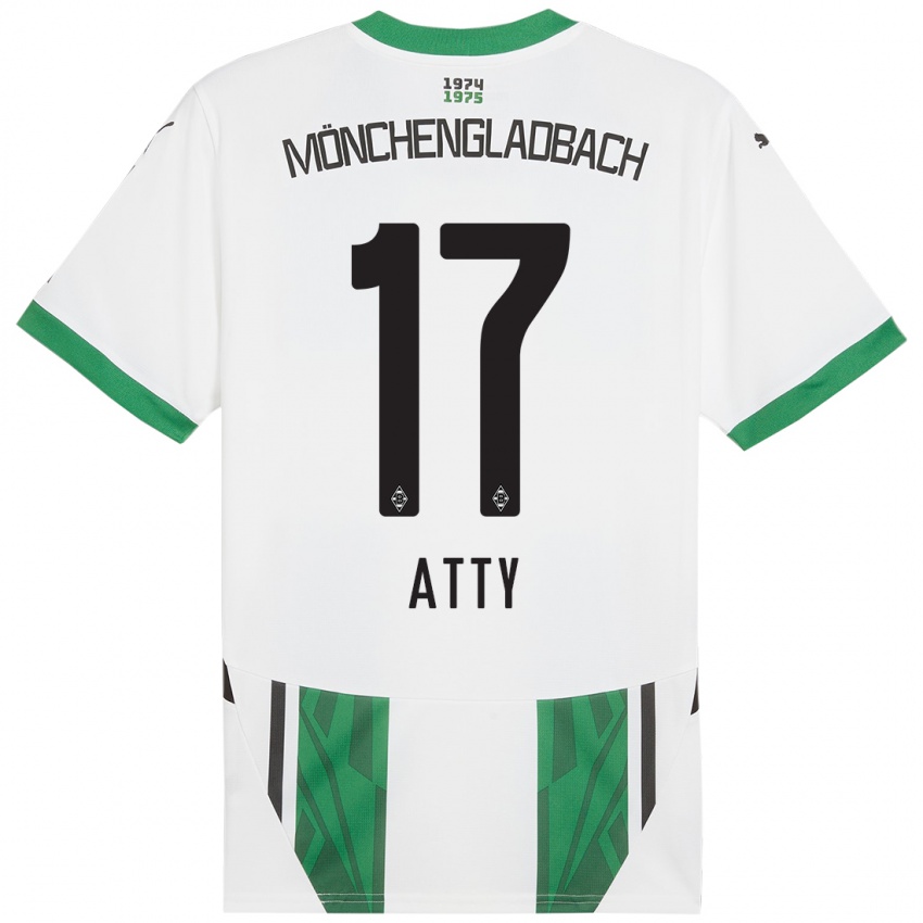 Hombre Camiseta Yassir Atty #17 Blanco Verde 1ª Equipación 2024/25 La Camisa Argentina