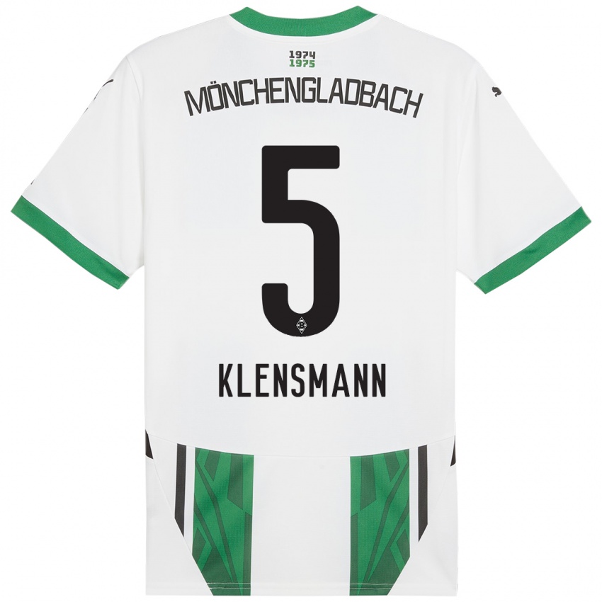 Hombre Camiseta Paula Klensmann #5 Blanco Verde 1ª Equipación 2024/25 La Camisa Argentina