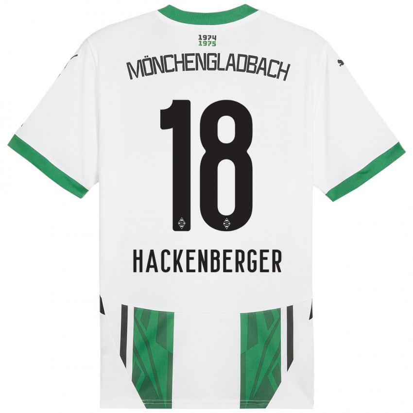 Hombre Camiseta Jessica Hackenberger #18 Blanco Verde 1ª Equipación 2024/25 La Camisa Argentina