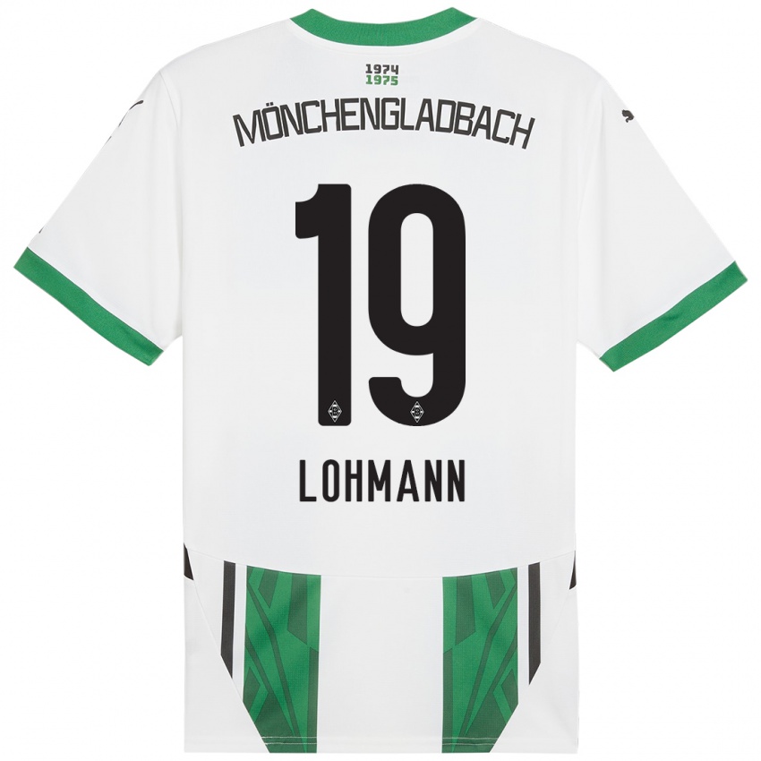 Hombre Camiseta Mona Lohmann #19 Blanco Verde 1ª Equipación 2024/25 La Camisa Argentina