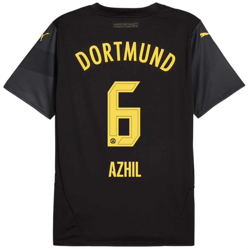 Hombre Camiseta Ayman Azhil #6 Negro Amarillo 2ª Equipación 2024/25 La Camisa Argentina