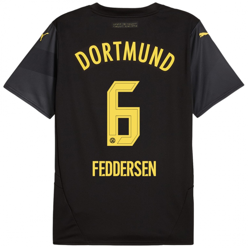 Hombre Camiseta Jonas Feddersen #6 Negro Amarillo 2ª Equipación 2024/25 La Camisa Argentina