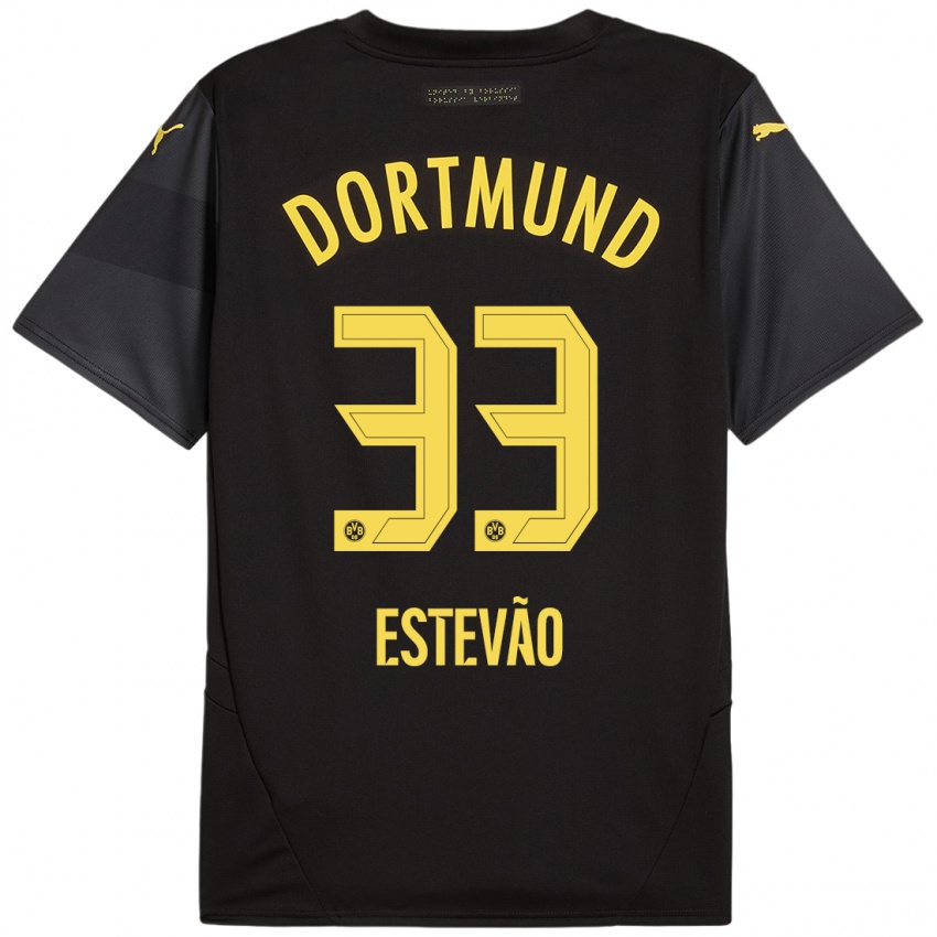 Hombre Camiseta Tiago Estevão #33 Negro Amarillo 2ª Equipación 2024/25 La Camisa Argentina