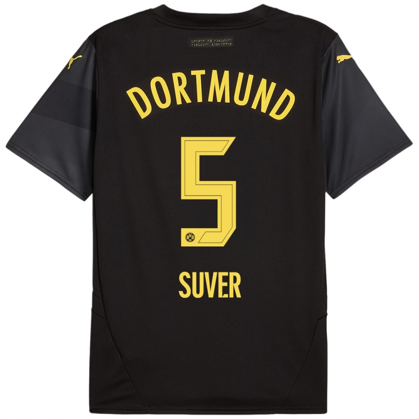 Hombre Camiseta Mario Suver #5 Negro Amarillo 2ª Equipación 2024/25 La Camisa Argentina