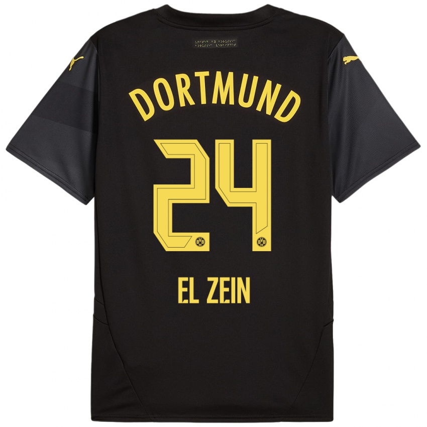 Hombre Camiseta Abu-Bekir Omer El-Zein #24 Negro Amarillo 2ª Equipación 2024/25 La Camisa Argentina