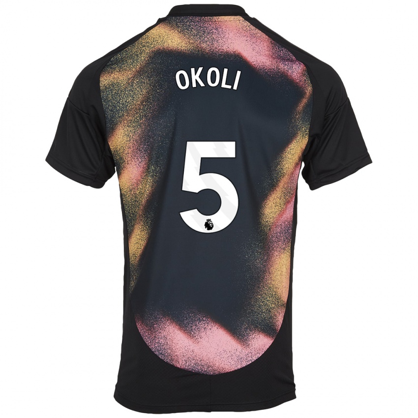 Hombre Camiseta Caleb Okoli #5 Negro Blanco 2ª Equipación 2024/25 La Camisa Argentina