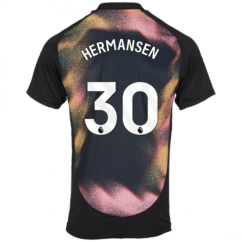 Hombre Camiseta Mads Hermansen #30 Negro Blanco 2ª Equipación 2024/25 La Camisa Argentina