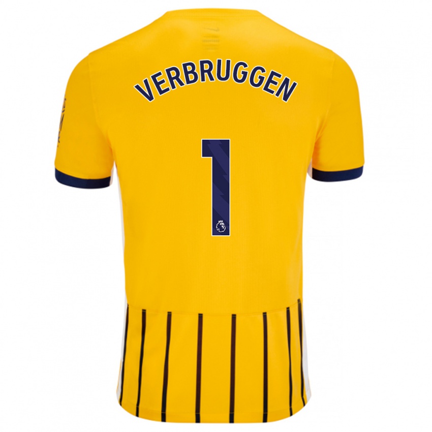 Hombre Camiseta Bart Verbruggen #1 Dorado Azul Rayas 2ª Equipación 2024/25 La Camisa Argentina