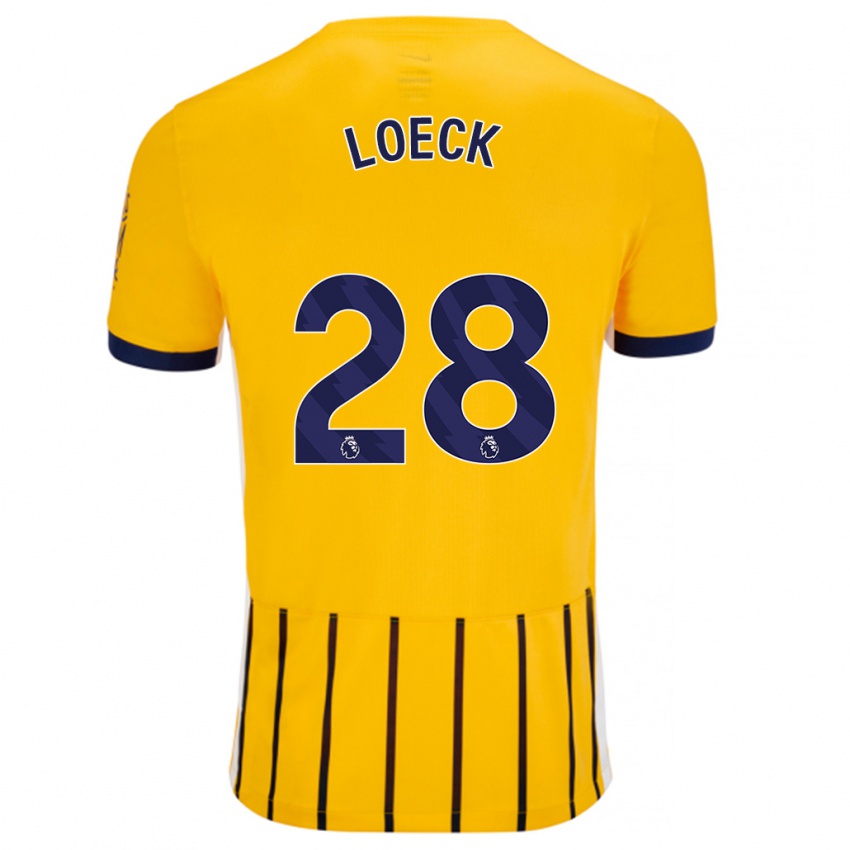 Hombre Camiseta Melina Loeck #28 Dorado Azul Rayas 2ª Equipación 2024/25 La Camisa Argentina