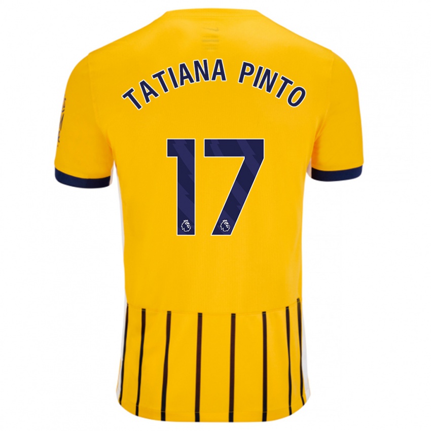 Hombre Camiseta Tatiana Vanessa Ferreira Pinto #17 Dorado Azul Rayas 2ª Equipación 2024/25 La Camisa Argentina