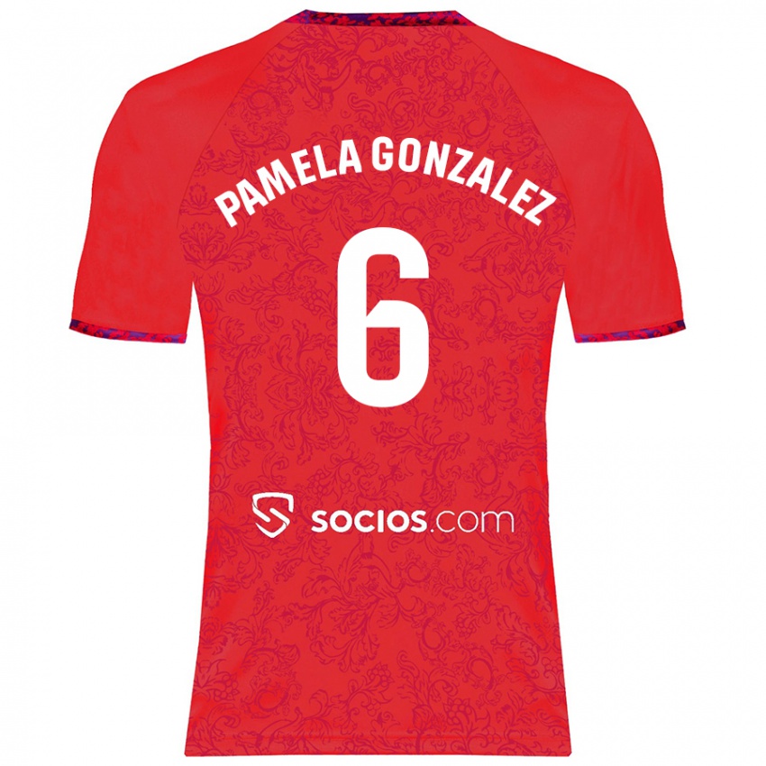 Hombre Camiseta Cinthia Pamela González Medina #6 Rojo 2ª Equipación 2024/25 La Camisa Argentina